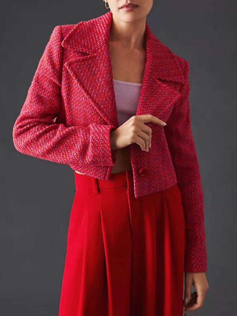 New Anthro Cotton Tweed Cropped Blazer Magenta Large $178